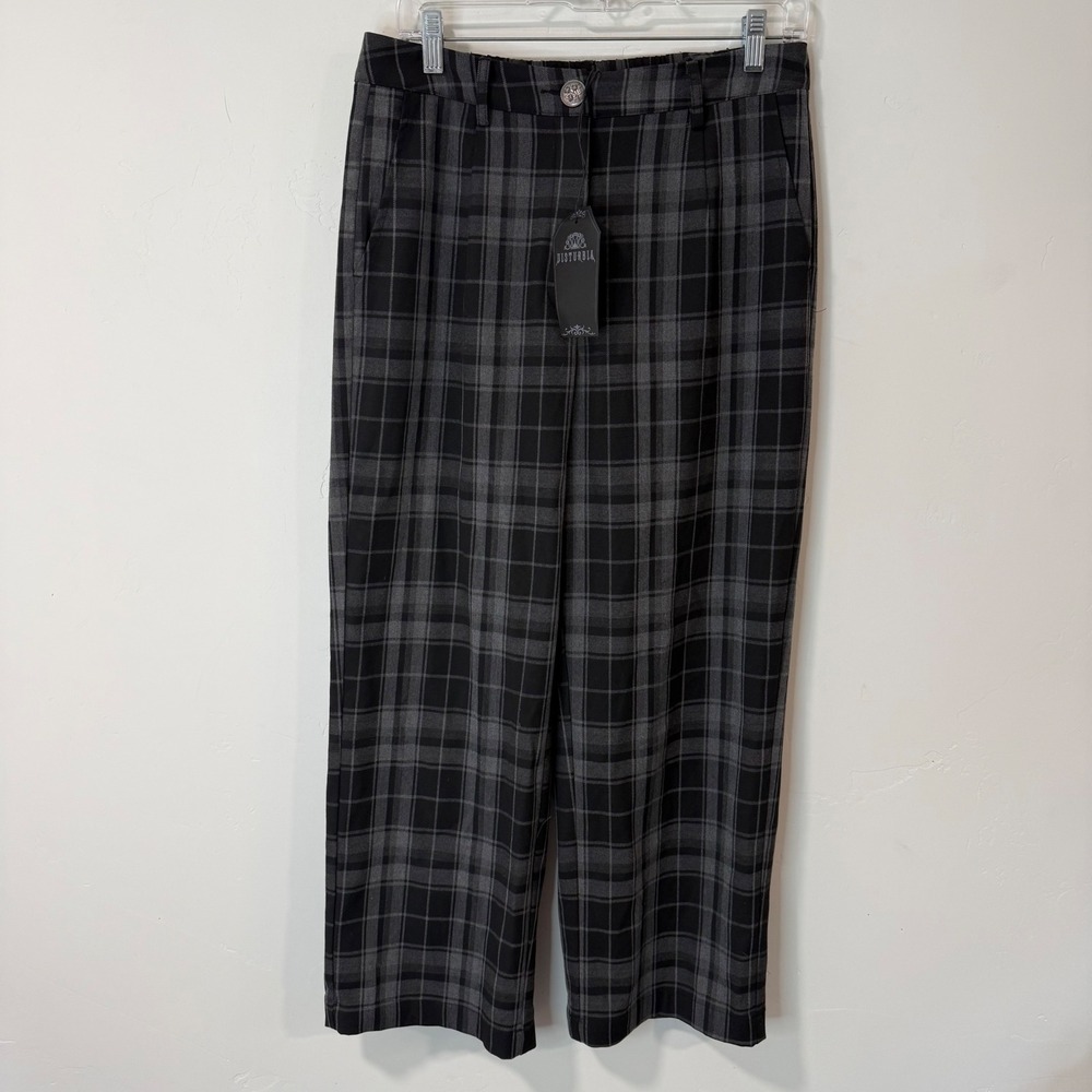 Disturbia Black & Gray Plaid Wide-Leg Trousers